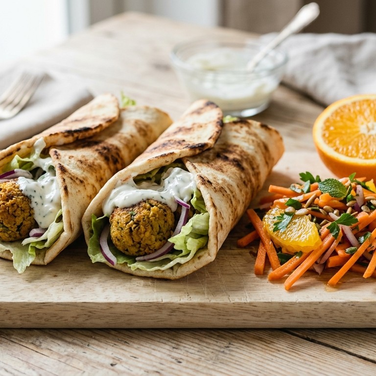 Shoarmabroodjes met groenteballetjes en wortel-sinaasappelsalade recept