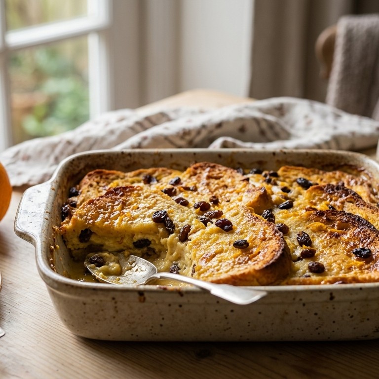 Sinaasappel bread and butter pudding recept