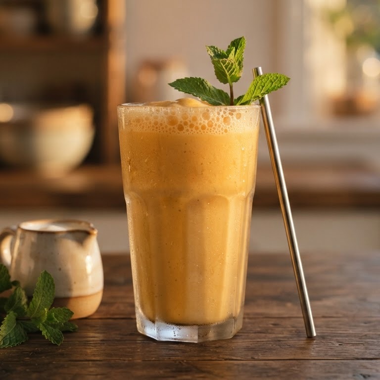 Sinaasappel-mangoshake met munt recept