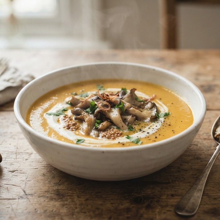 Sinaasappel-mosterdsoep met oesterzwammen recept