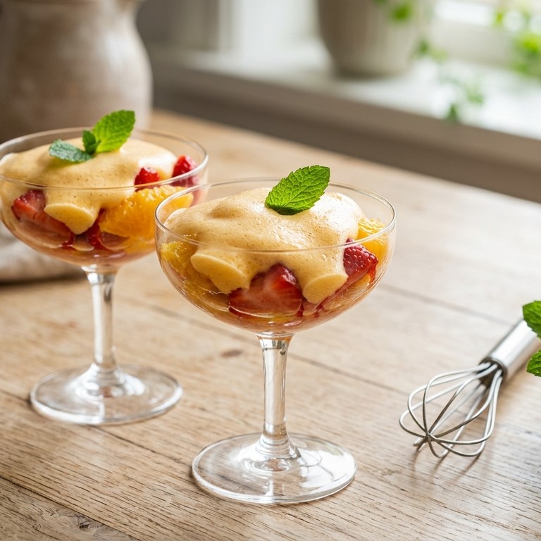 Sinaasappel sabayon met aardbeien recept