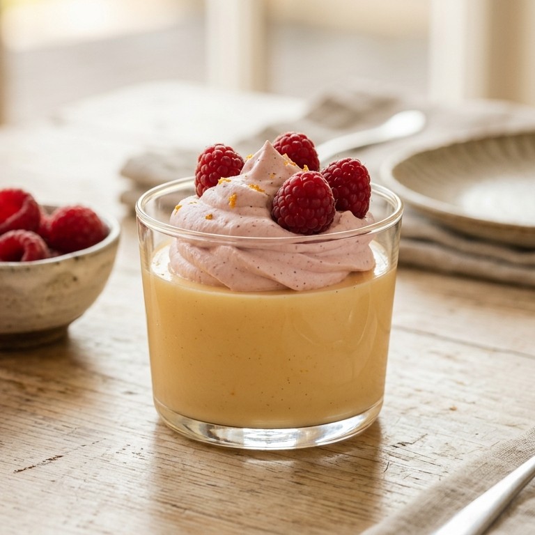Sinaasappelpudding met frambozenroom recept