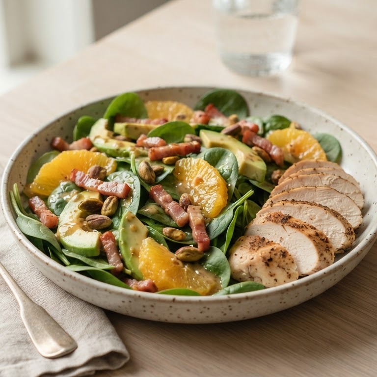 Sinaasappelsalade met spekjes recept