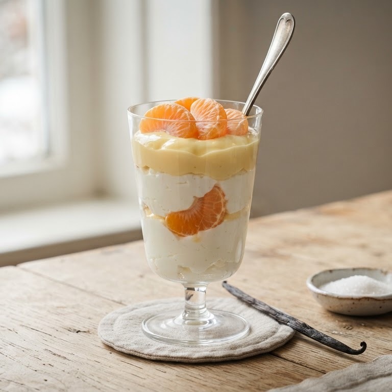 Slank toetje met kwark, vanillevla en mandarijntjes recept