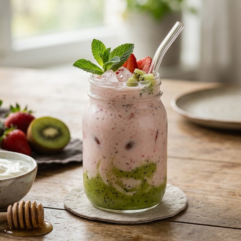Smoothie van kiwi, aardbei en munt recept