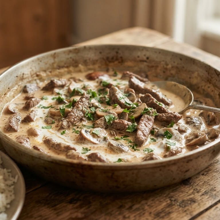 Snelle beef stroganoff recept