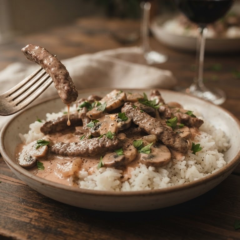 Snelle bief stroganoff recept