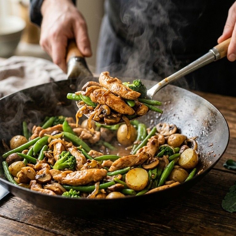 Snelle wokmaaltijd met groene groenten recept