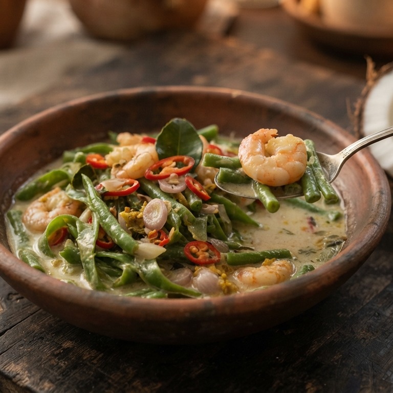 Snijbonen met garnalen in een cocossaus recept