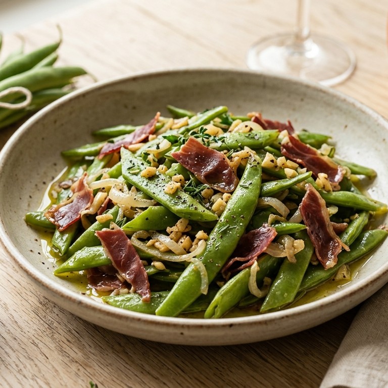 Snijbonen met knoflook en ham recept