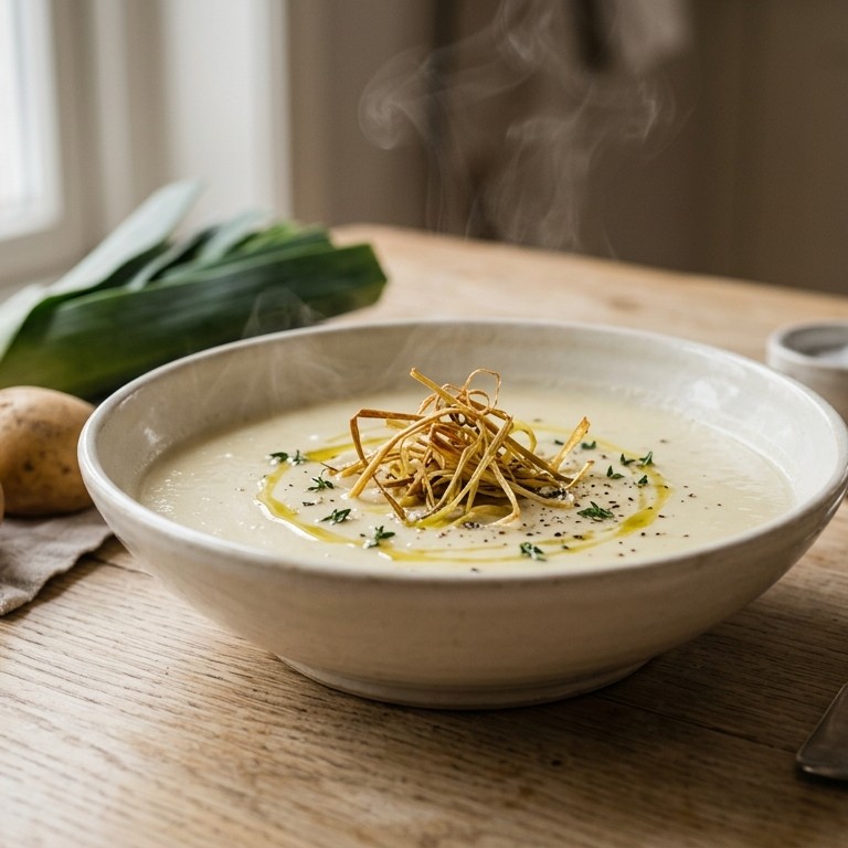 Soep van aardappel en prei en room recept