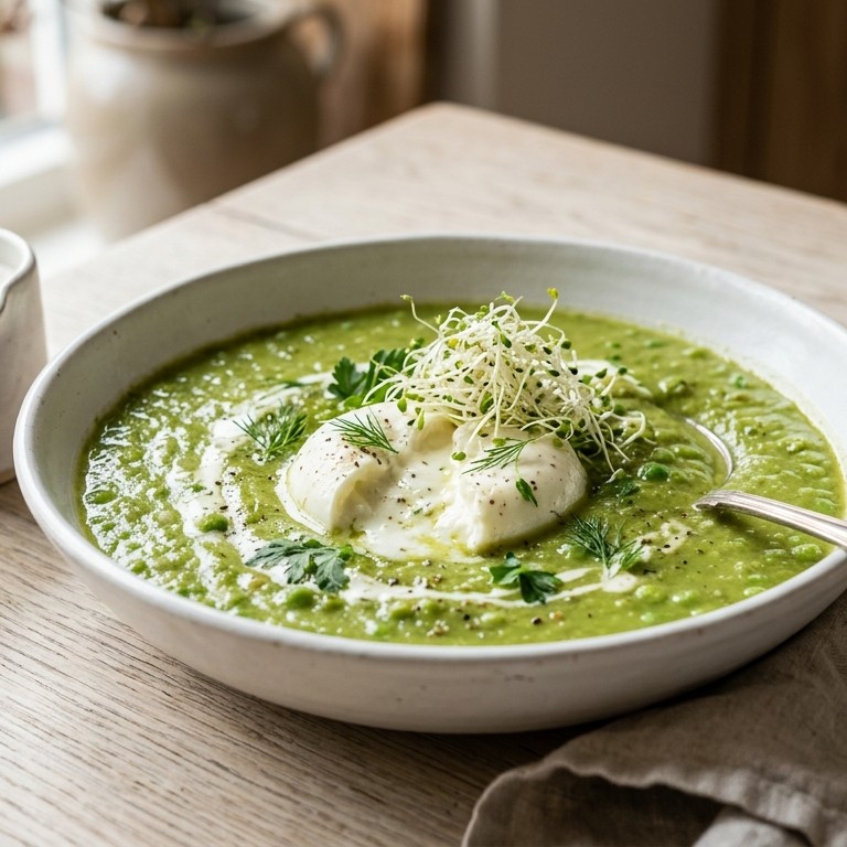 Soep van doperwten met mozarella recept
