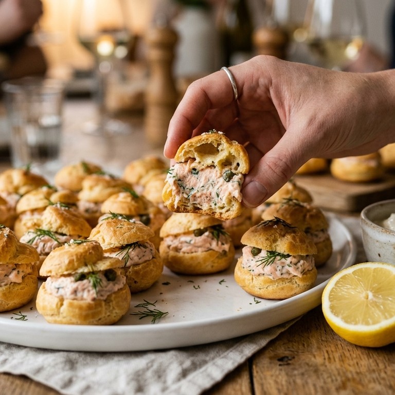Soesjes met een vulling van zalm en monchou recept