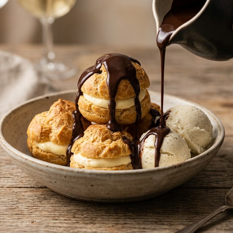 Soesjes met ijs en warme chocoladesaus recept