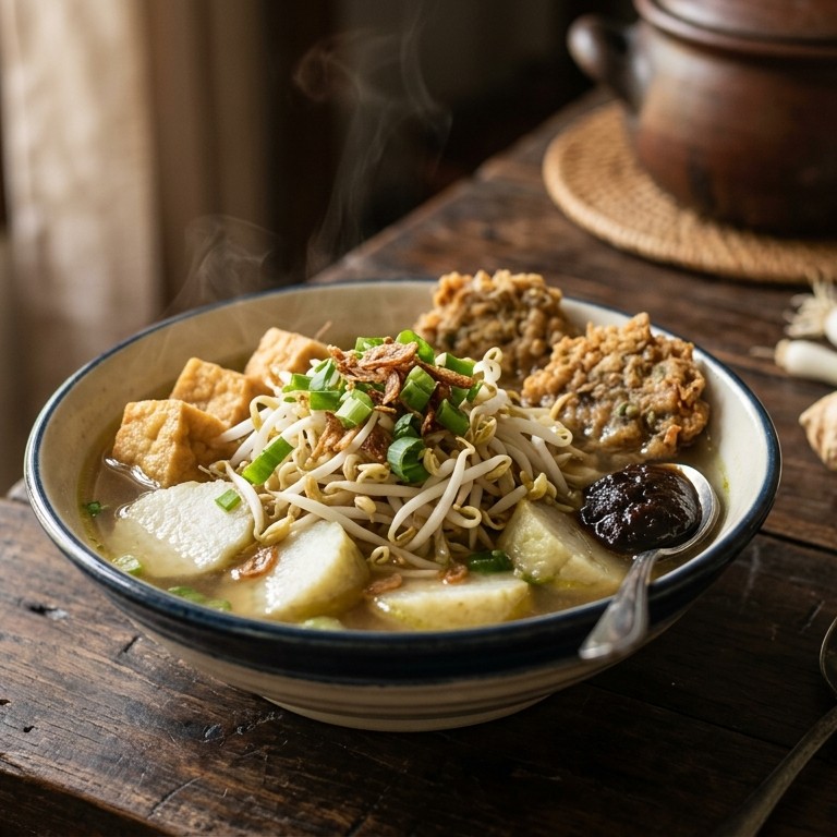 Sop Lontong Balapan (Soep met lontong) recept