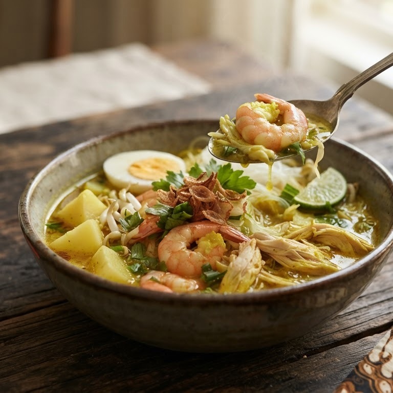 Soto ajam udang (garnalen-kippensoep) recept