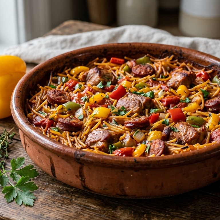 Spaanse pastaschotel met paprika recept