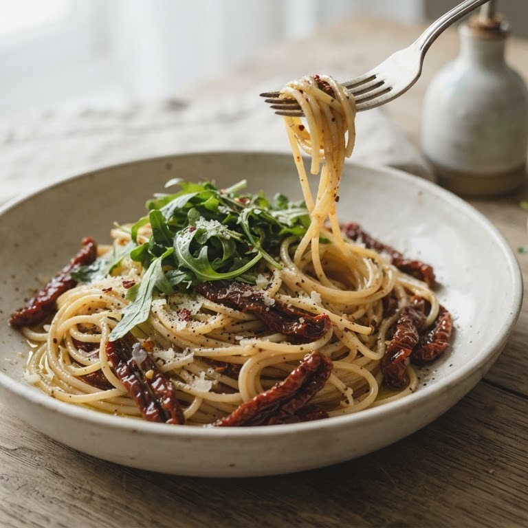 Spagetti met zongedroogde tomaatjes recept