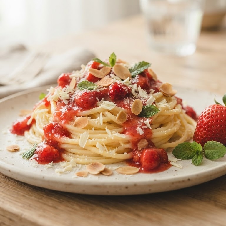 Spaghetti-dessert met aardbeien recept