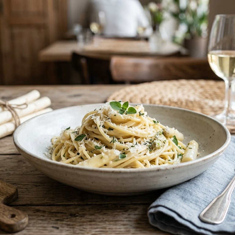 Spaghetti met asperges en verse oregano recept
