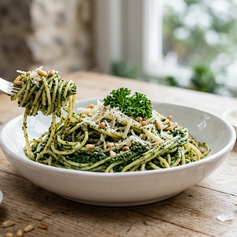 Spaghetti met boerenkoolpesto recept