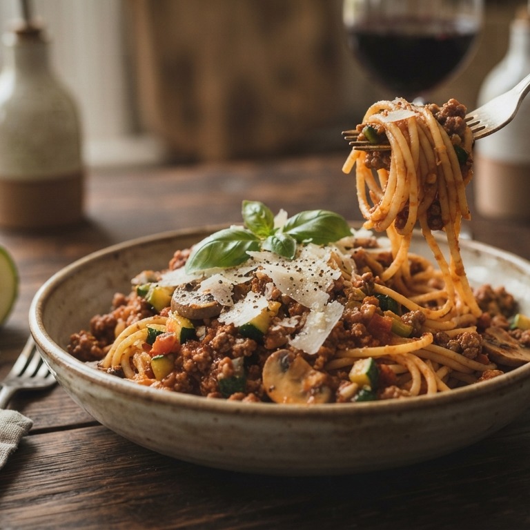 Spaghetti met champignon-gehaktsaus recept