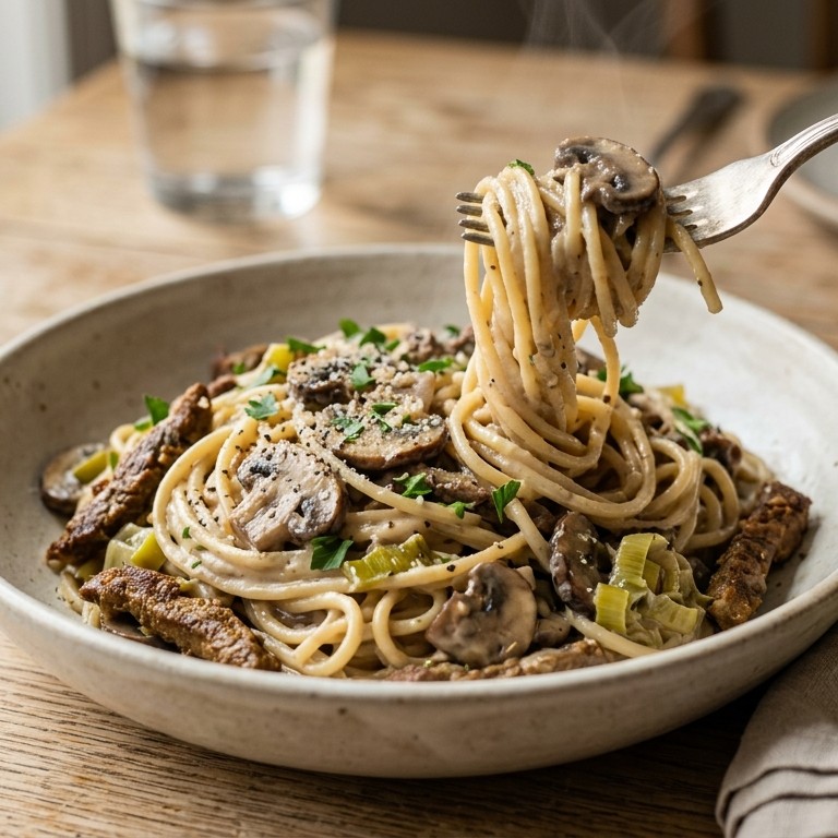 Spaghetti met champignonroomsaus recept