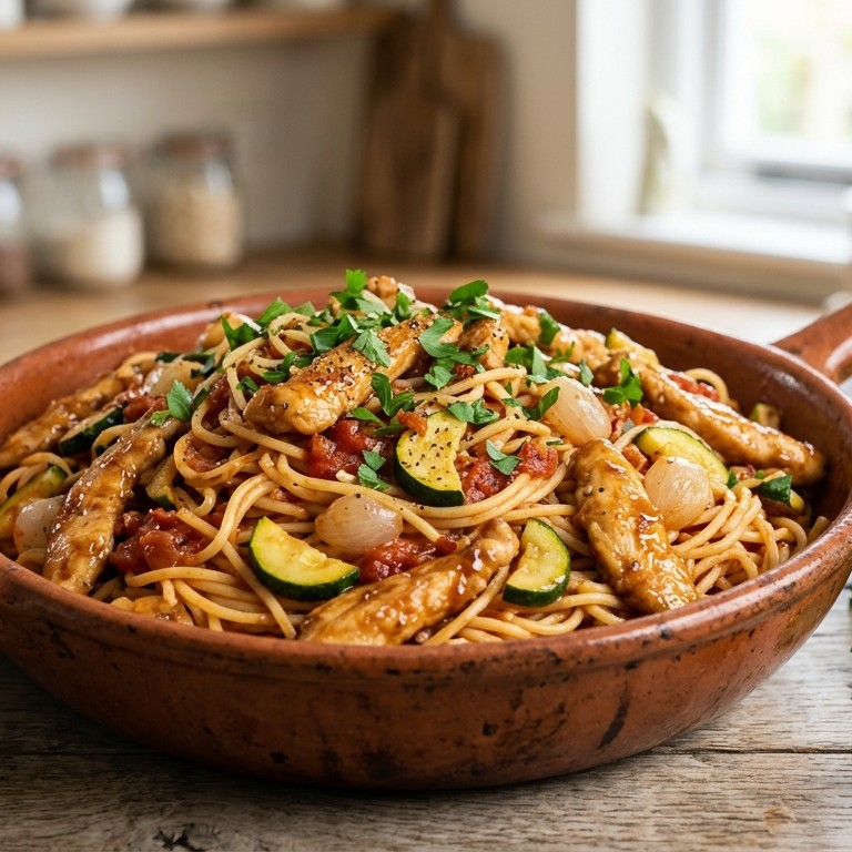 Spaghetti met courgette en kipfilet recept