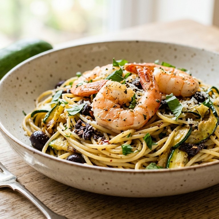 Spaghetti met courgette en tapenade recept