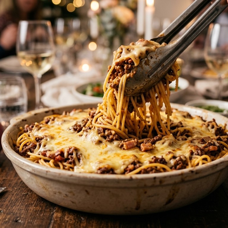 Spaghetti met gehakt en kaassaus voor buffet recept