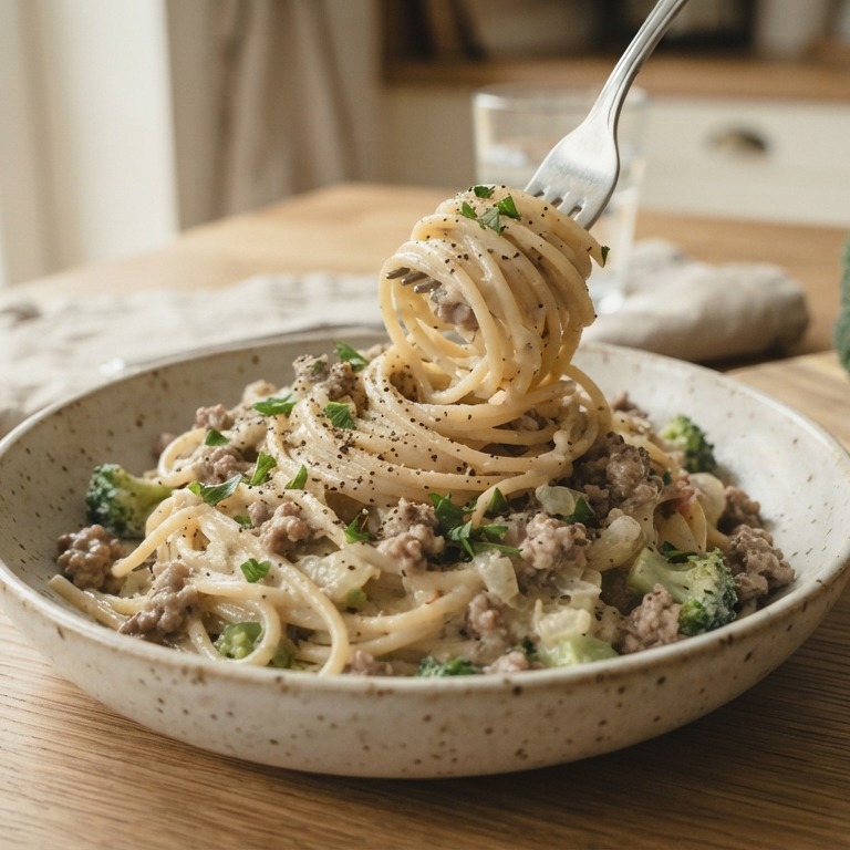 Spaghetti met gehakt en roomkaas recept