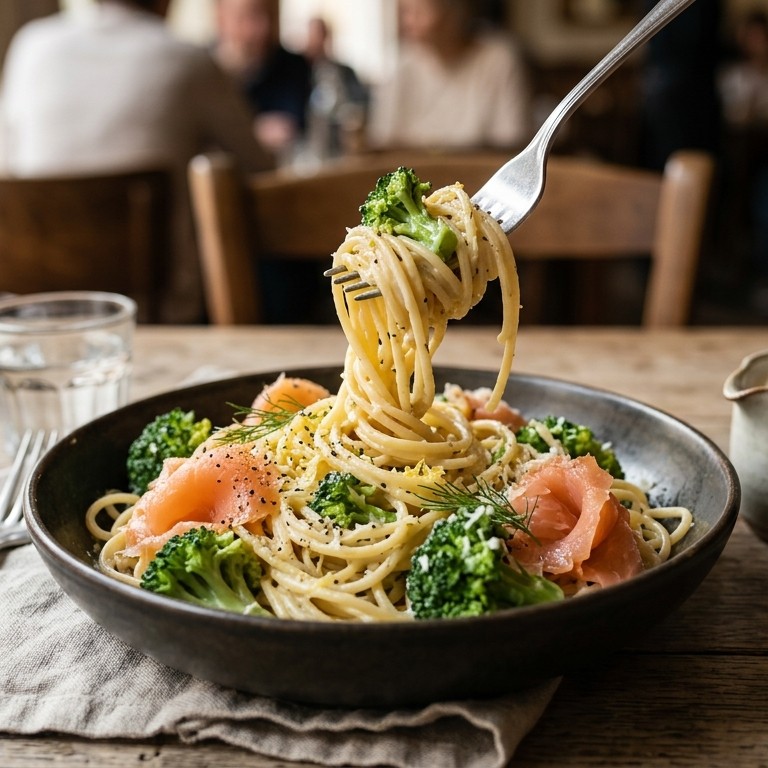 Spaghetti met gerookte zalm en broccoli recept