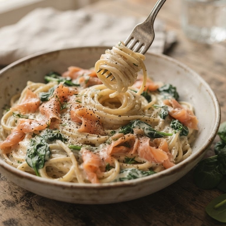 Spaghetti met gerookte zalm recept