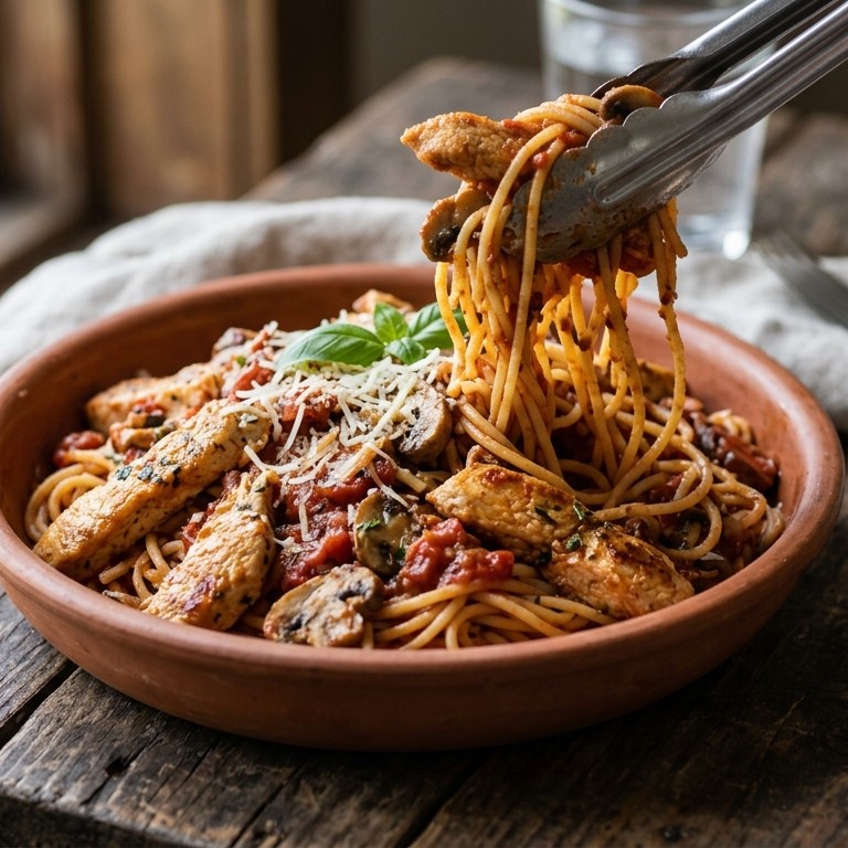 Spaghetti met kipreepjes recept