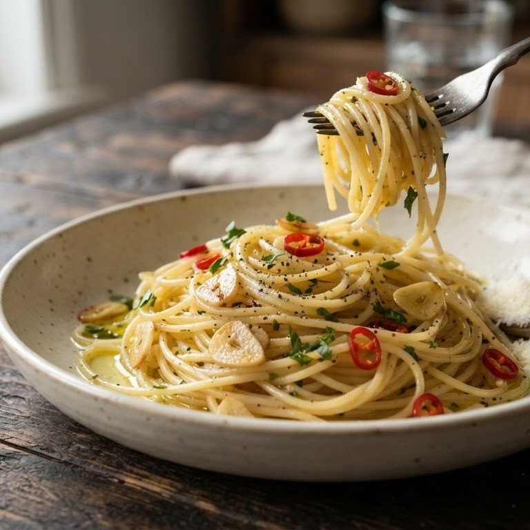 Spaghetti met knoflook recept