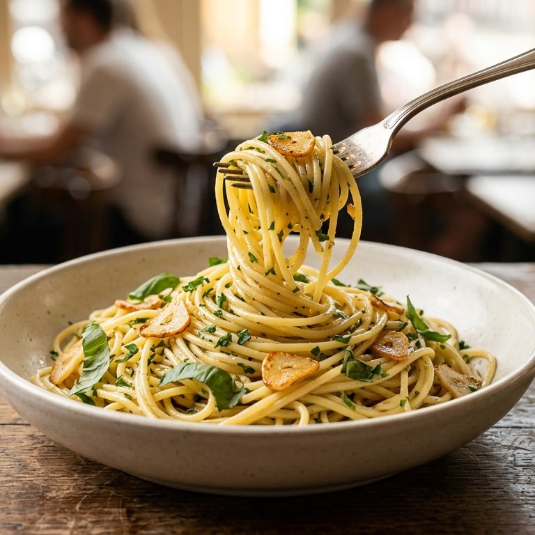 Spaghetti met olijfolie en basilicum recept