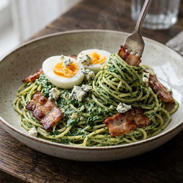 Spaghetti met spinazie a la creme recept