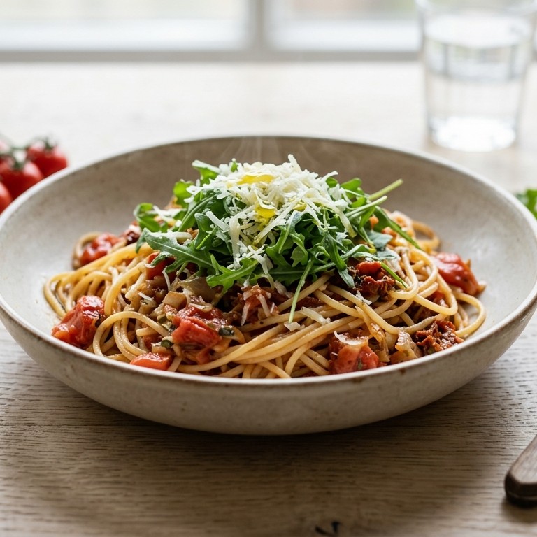 Spaghetti met tomaat en rucola recept
