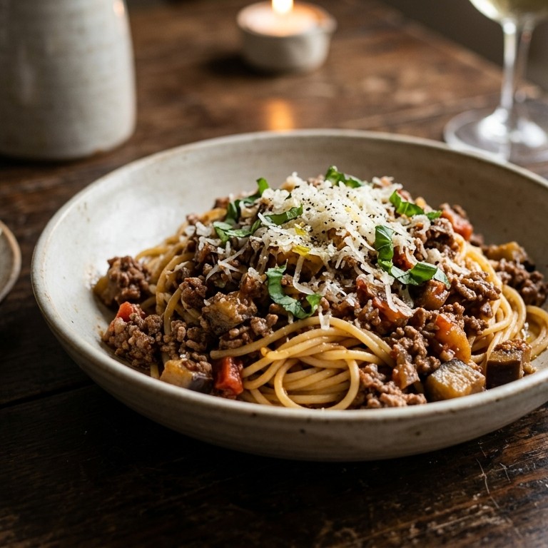 Spaghetti met tomaten-auberginesaus recept