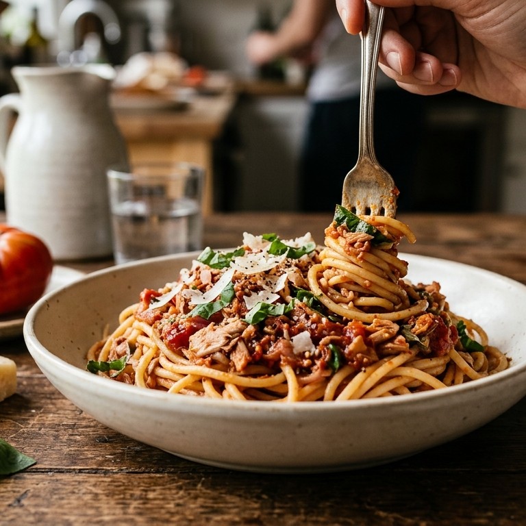 Spaghetti met tonijnsaus recept