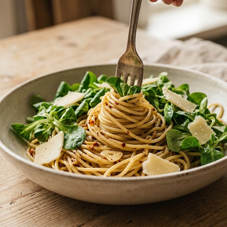Spaghetti met veldsla recept