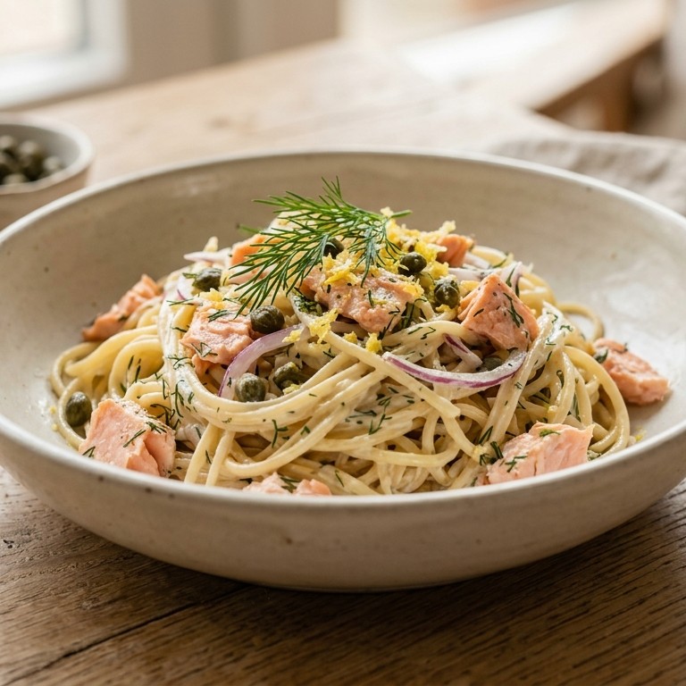 Spaghetti met zalm-dillesaus recept