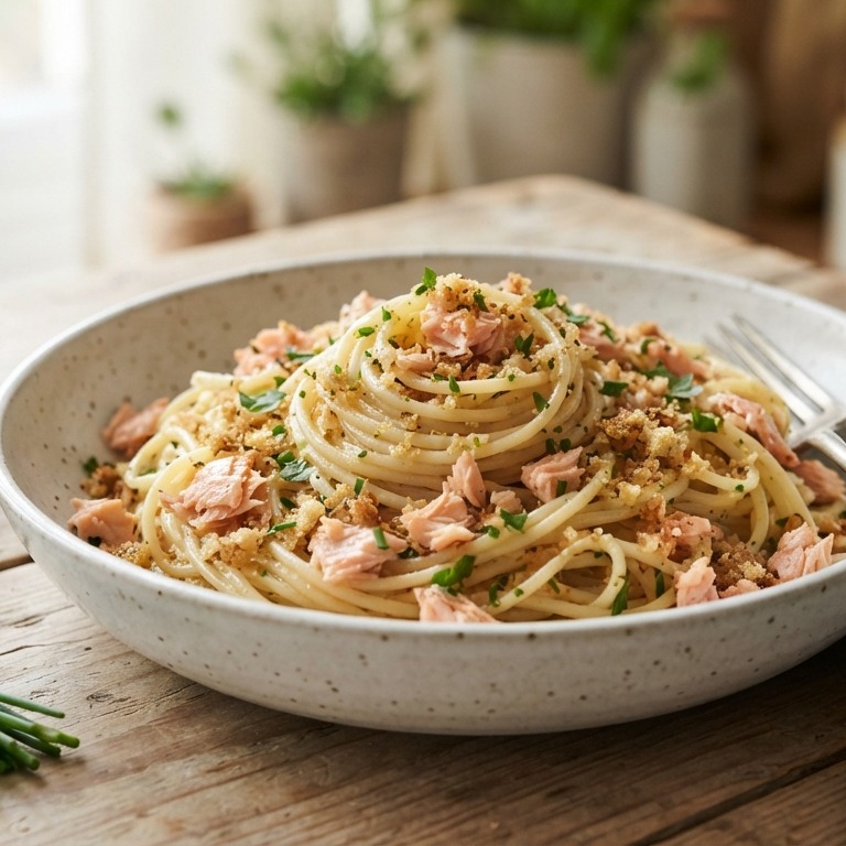 Spaghetti met zalm uit blik recept