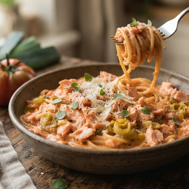 Spaghetti met zalmsaus recept