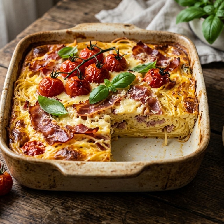 Spaghetti-ovenschotel met tomaten recept