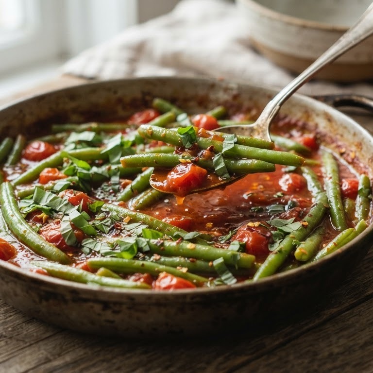 Sperziebonen in pittige tomatensaus recept