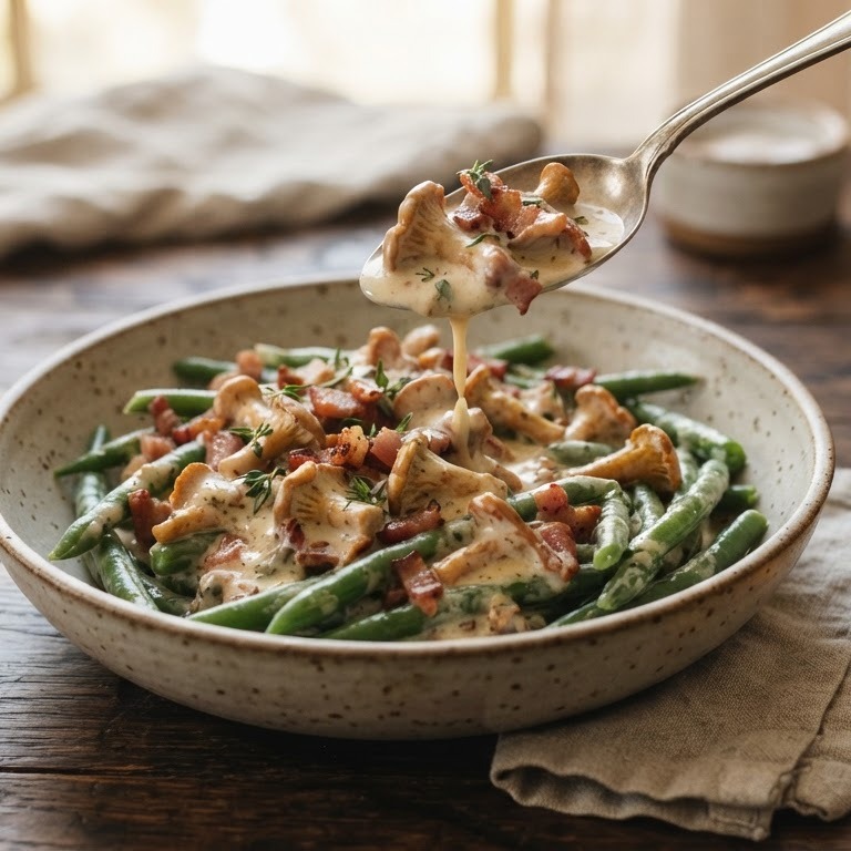 Sperziebonen met cantharellenroom recept
