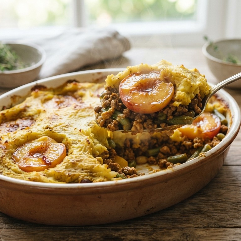 Sperziebonen ovenschotel met perzik recept