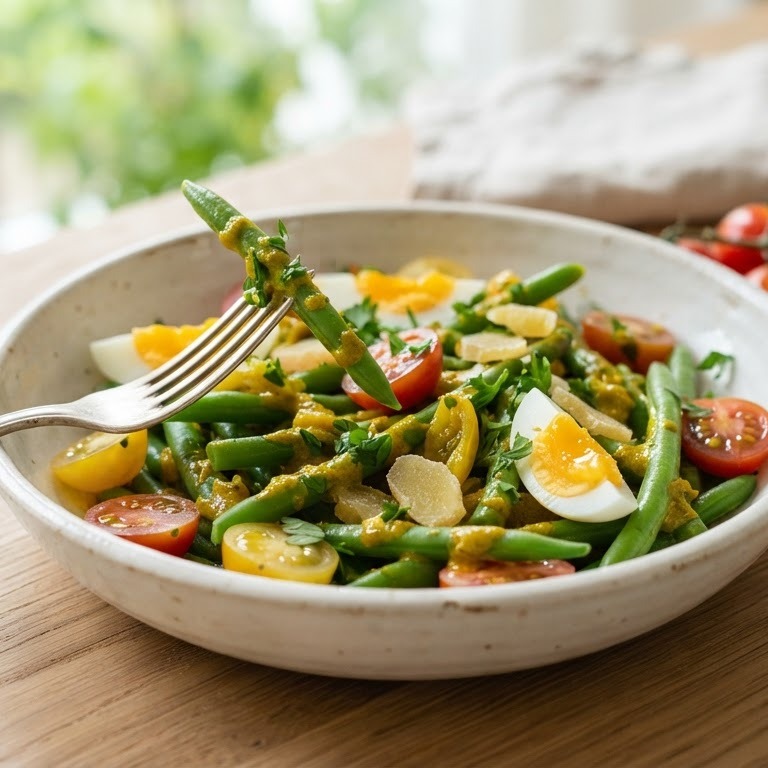 Sperziebonensalade met currydressing recept
