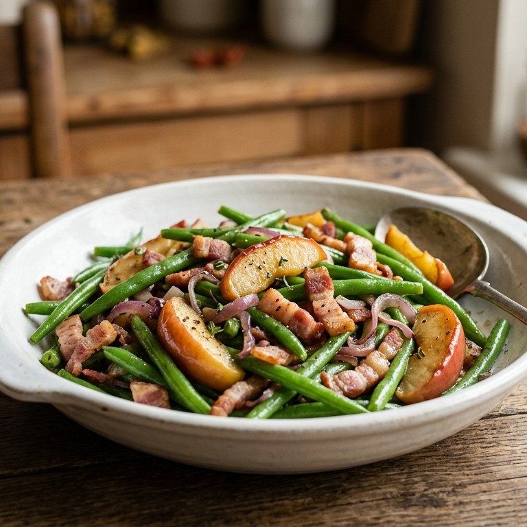 Sperzieboontjes met spek en appel recept